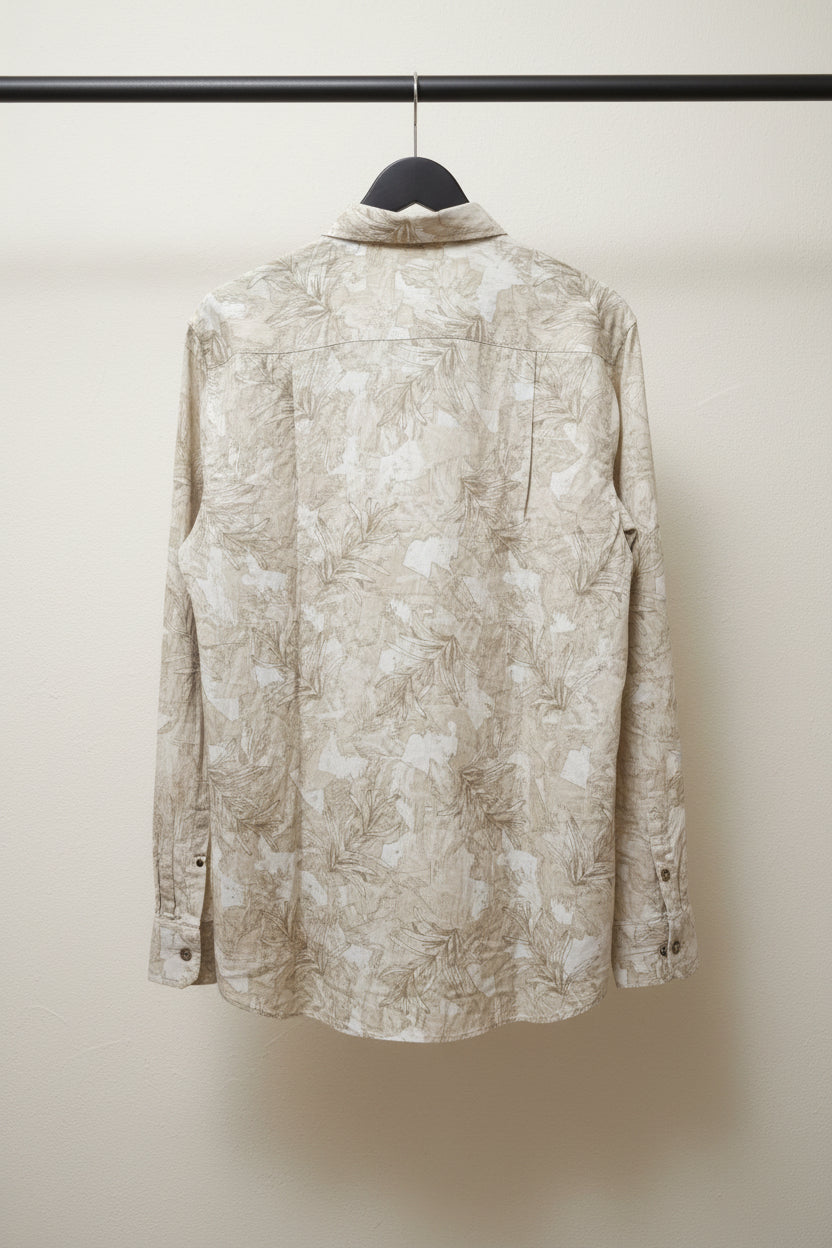 Men's NORTH STUDIO Leaf Print Long Sleeve Casual Shirt