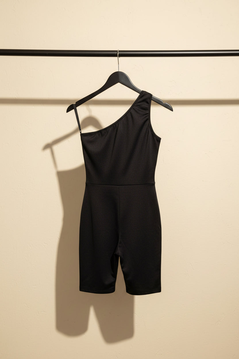 Urbanic Black One-Shoulder Bodycon Romper