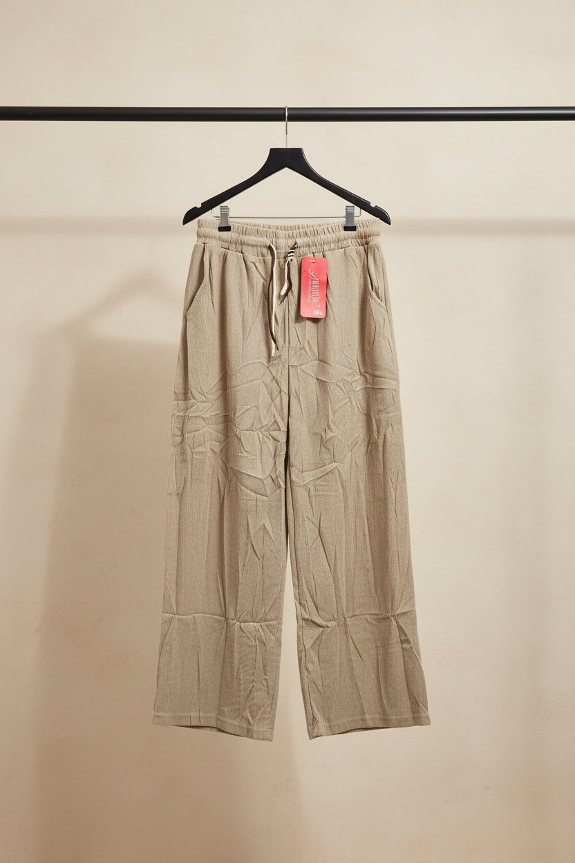 Women's Beige Corduroy Wide Leg Pants with Drawstring Waist