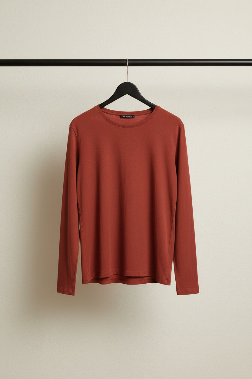 Zara Rust Long Sleeve Round Neck Top