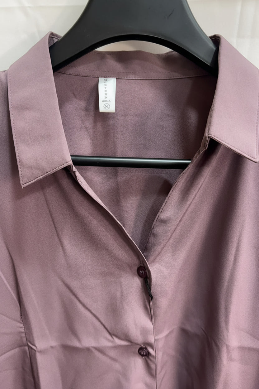 Women's Mauve Collared 3/4 Sleeve Button-Up Shirt