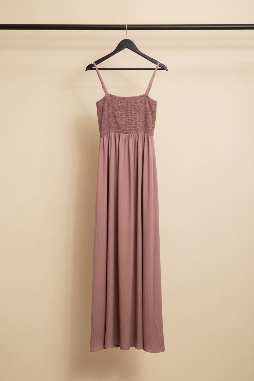 Women's Mauve Satin Cami Maxi Dress with Smocked Back