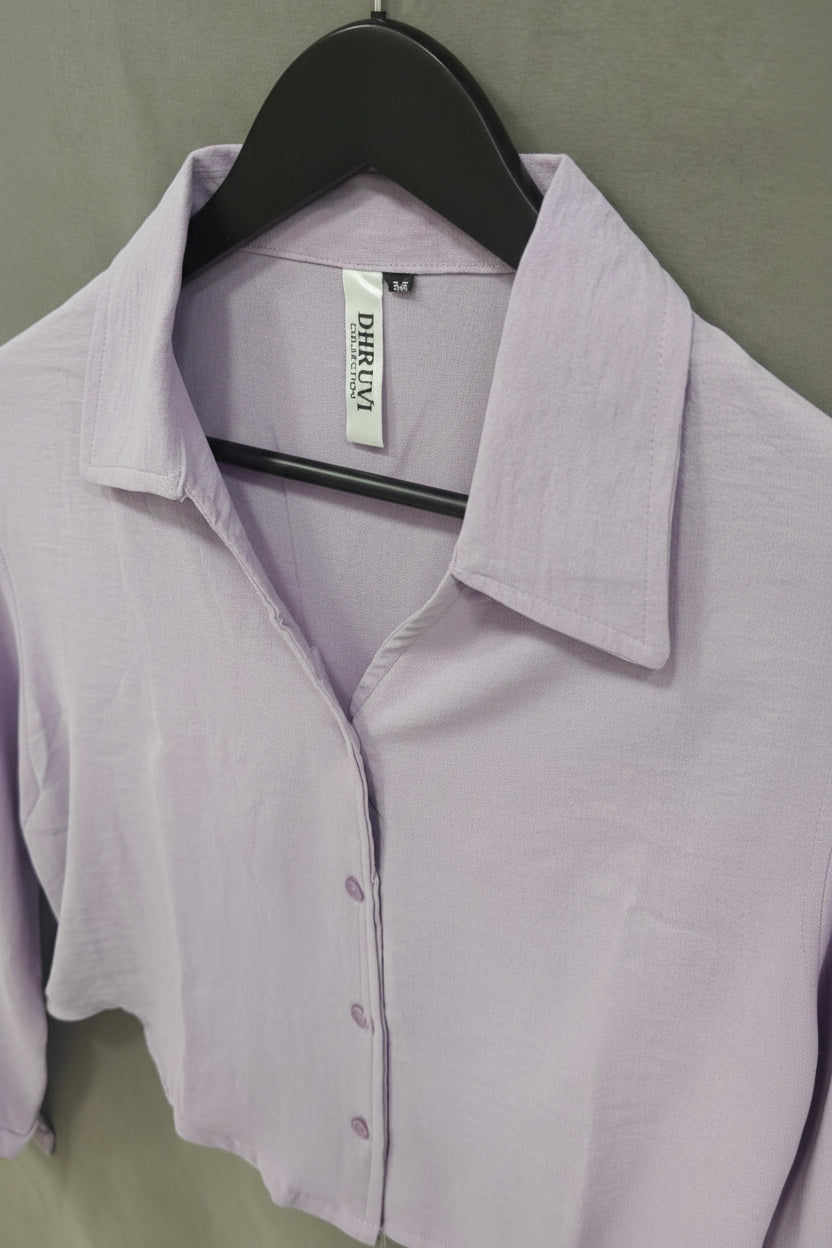 DHRUVI COLLECTION Women's Lavender Cropped Button-Up Shirt