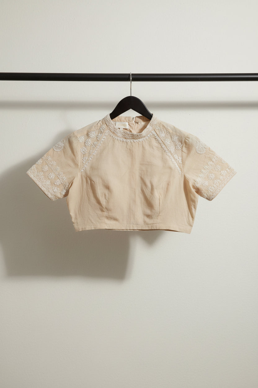 SEHER Peach Embroidered Cotton Top
