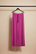 Magenta Ribbed Elastic Waist Palazzo Trousers