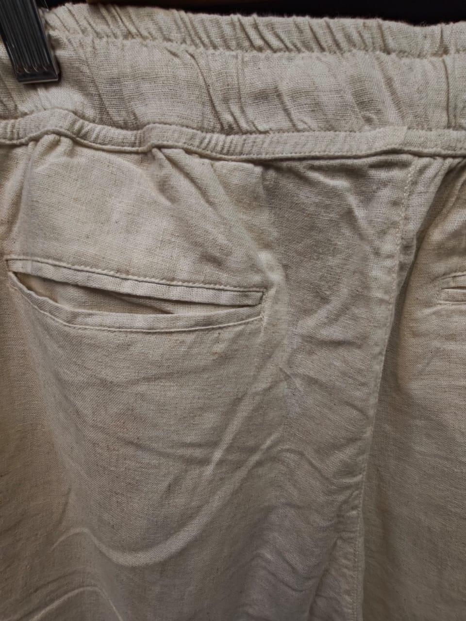 FC UTD Men's Beige Linen Blend Drawstring Relaxed Fit Trousers