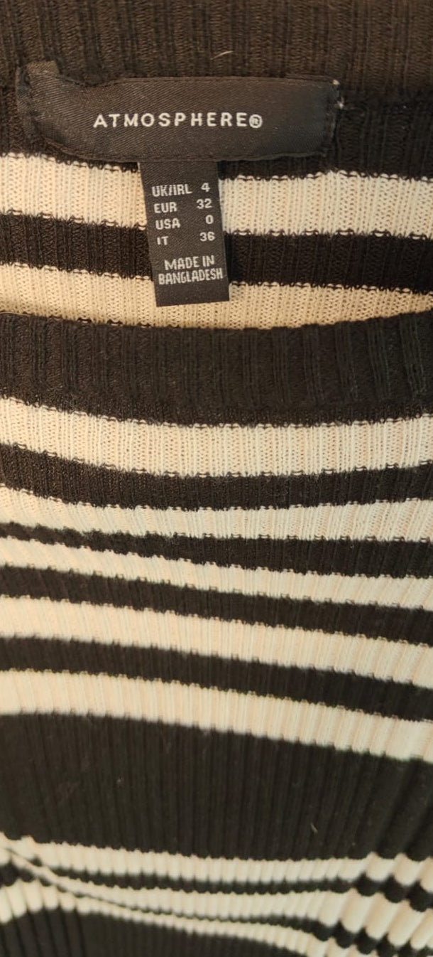 ATMOSPHERE Women's Black and White Striped Ribbed Knit Long Sleeve Top