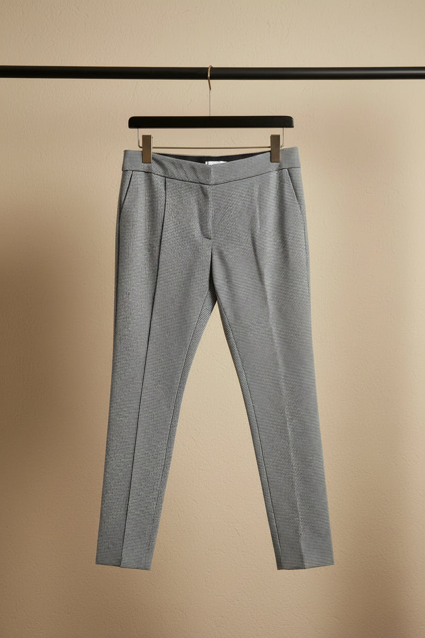 H&M Women's Black and White Houndstooth Slim Fit Trousers