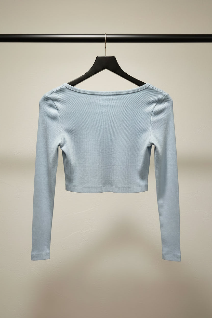 LILLEAGLE Light Blue Ribbed Crop Top Shrug