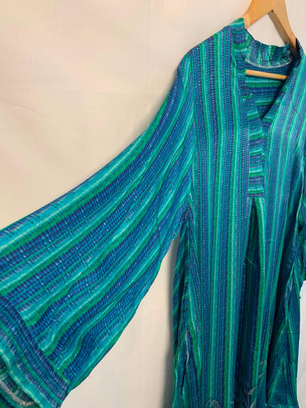 Women's Blue Green Striped Tunic with Embroidery