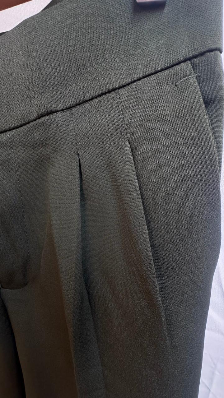 Men's Dark Green Skinny Fit Trousers with Belt Detail