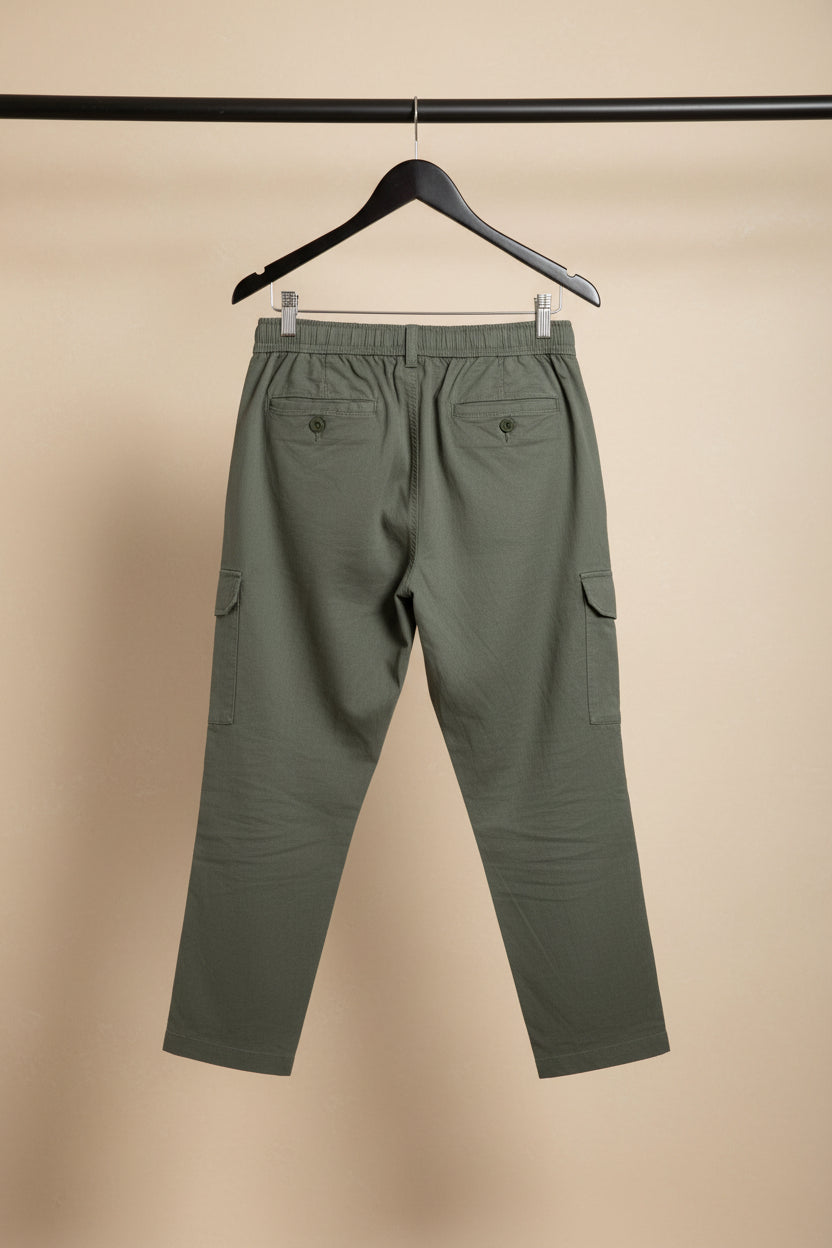 SU YOLO Women's Olive Green Mom Fit Linen Stretch Trousers