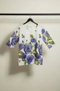 Women's Cream Floral Printed Short Sleeve Top
