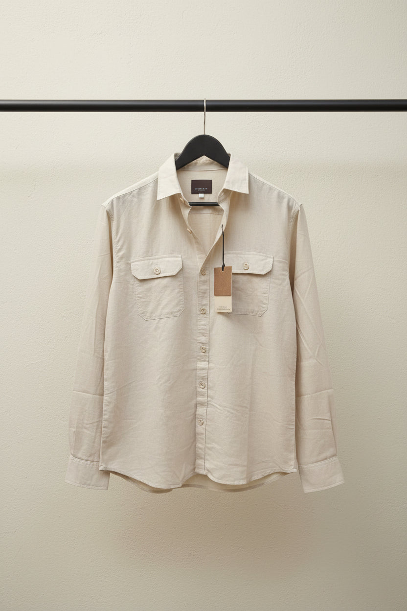 Mechanic London Men's Beige Long Sleeve Casual Shirt