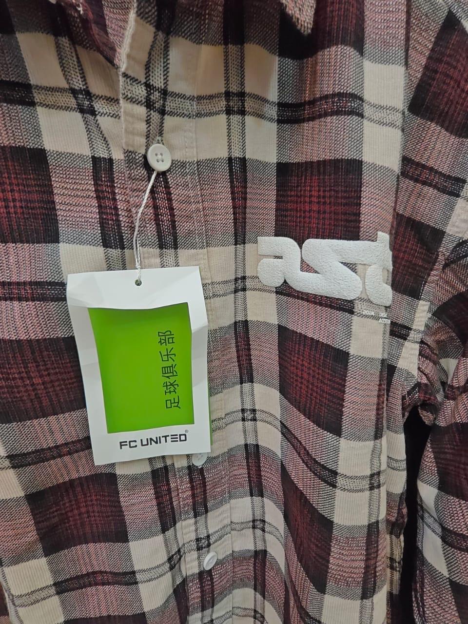 FC UNITED Men's Maroon & White Plaid Flannel Shirt with 'AST' Graphic