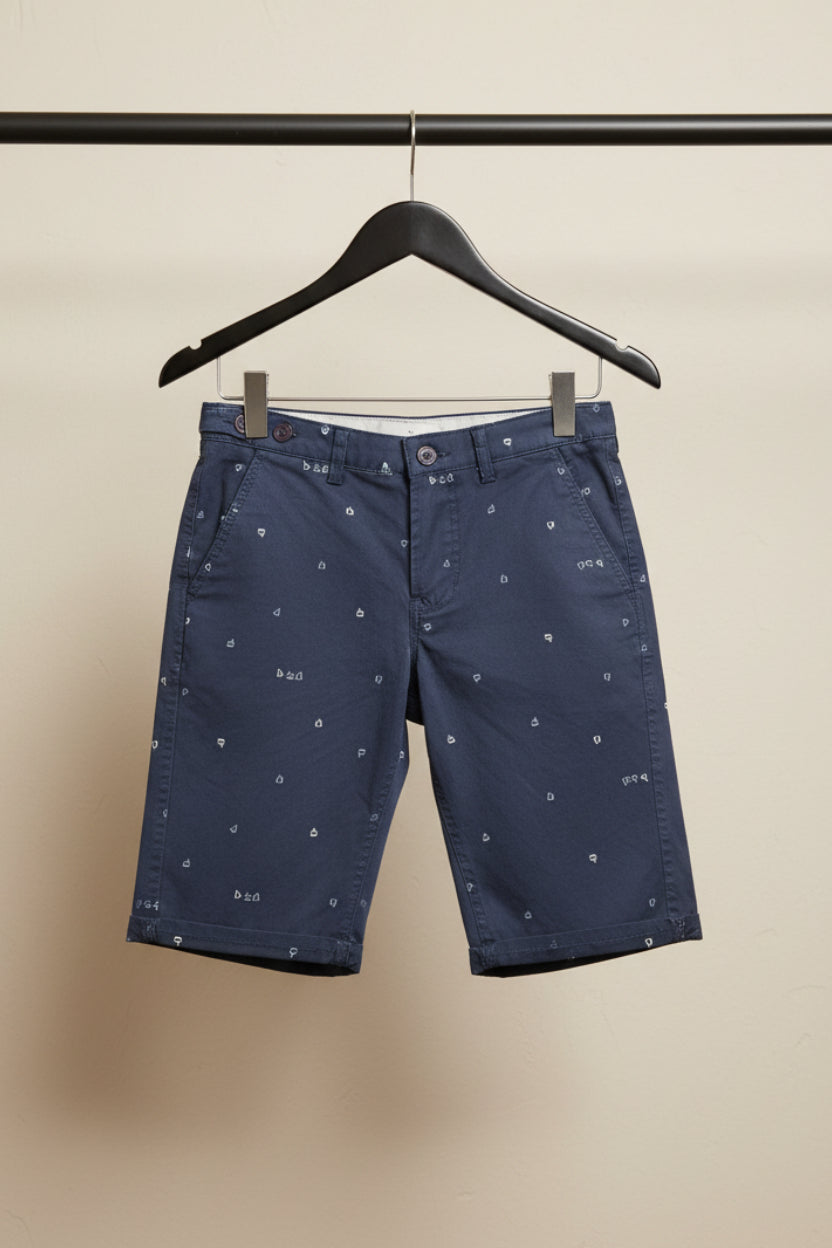 WOLF RIDER Men's Navy Blue Printed Chino Shorts