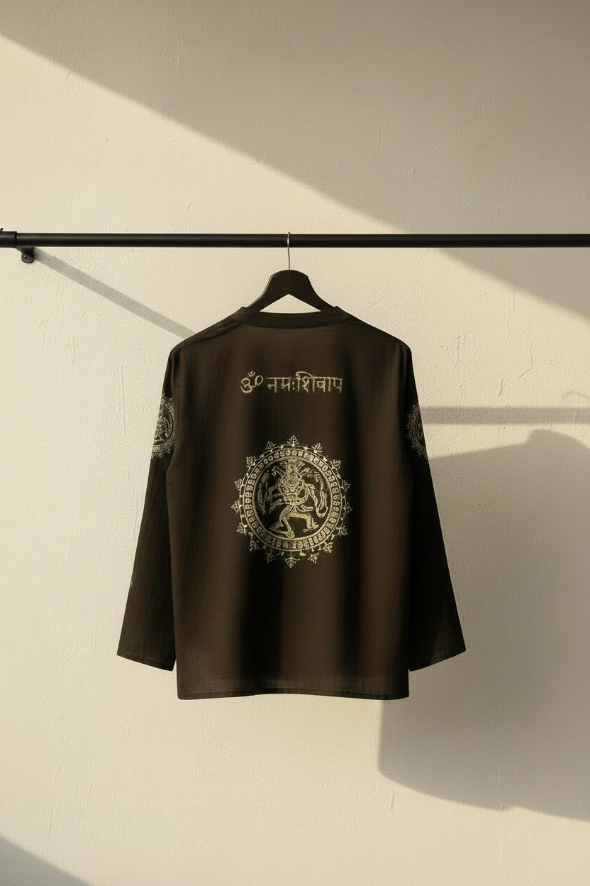 Men's Black Printed Full Sleeve Kurta Shirt