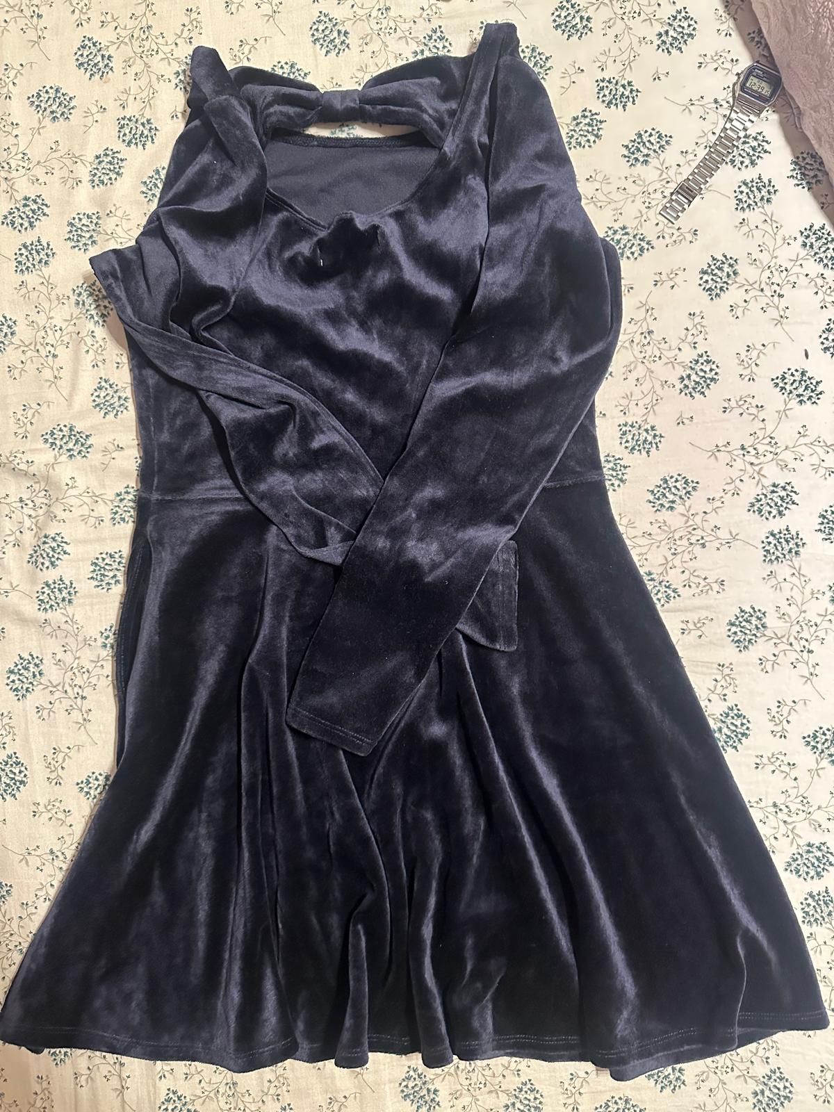 Abercrombie Kids Navy Blue Velvet Long Sleeve A-Line Mini Dress
