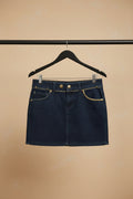 JDWILLIAMS Navy Blue Denim Mini Skirt with Gold Stitching