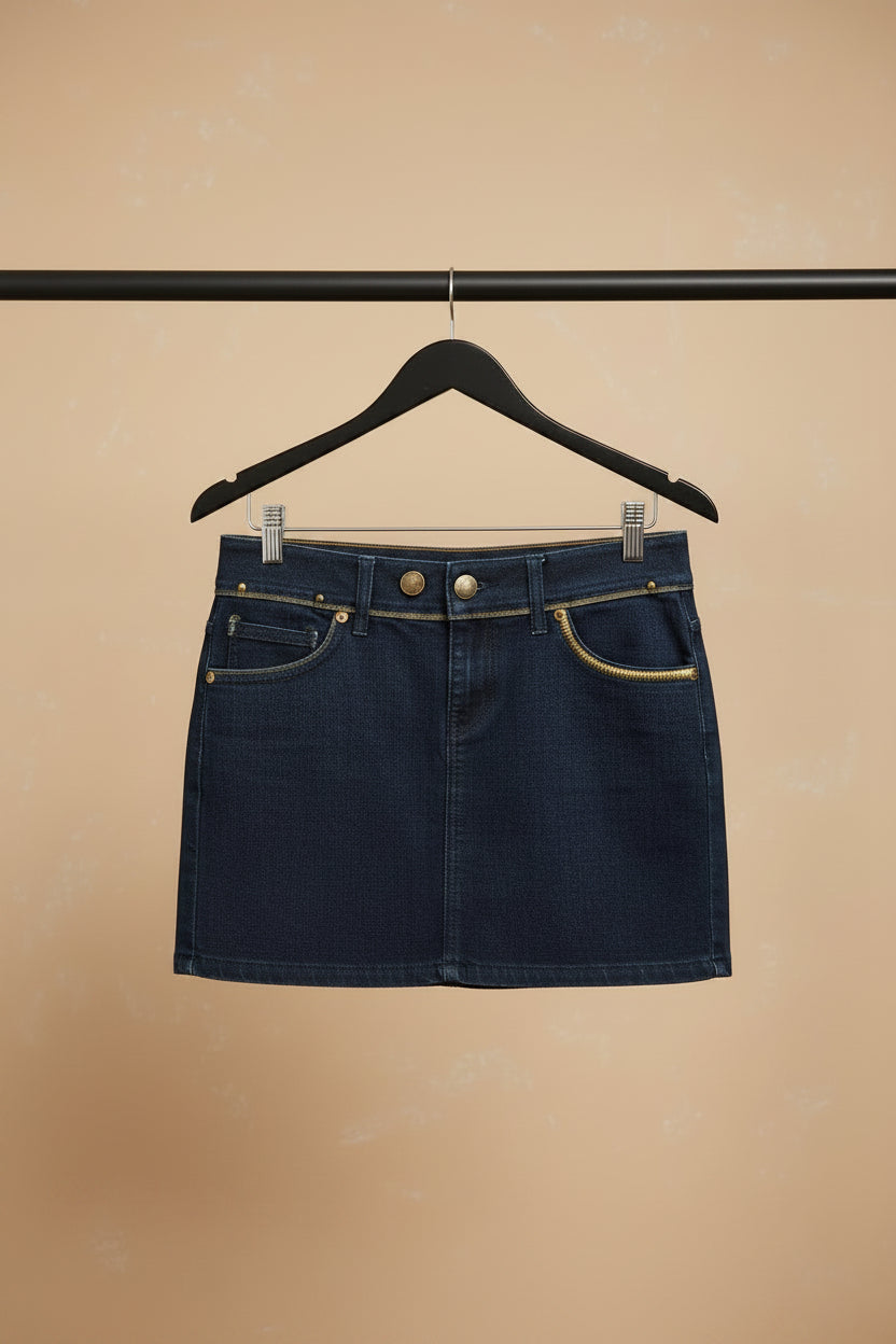 JDWILLIAMS Navy Blue Denim Mini Skirt with Gold Stitching