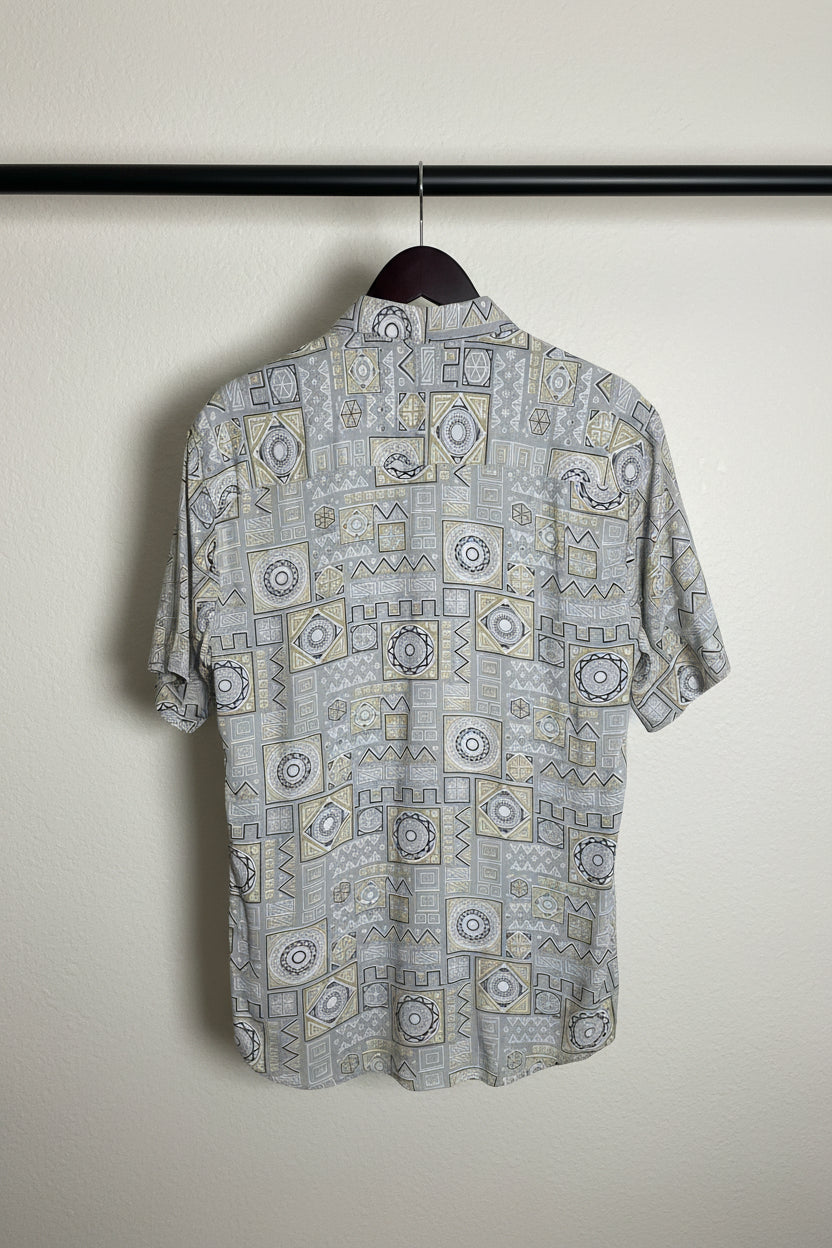RX100 Men's Grey Geometric Print Casual Shirt