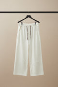 Women's Cream Corduroy Drawstring Wide Leg Trousers