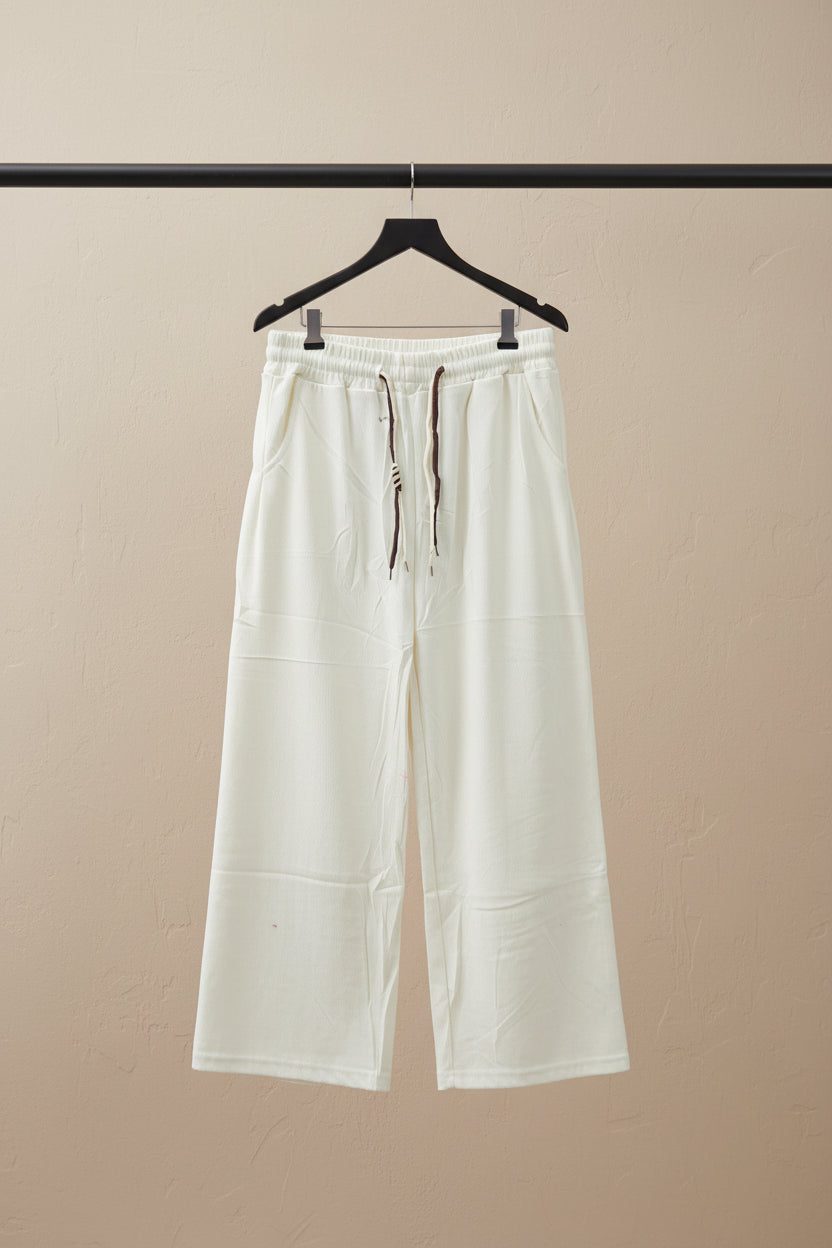 Women's Cream Corduroy Drawstring Wide Leg Trousers