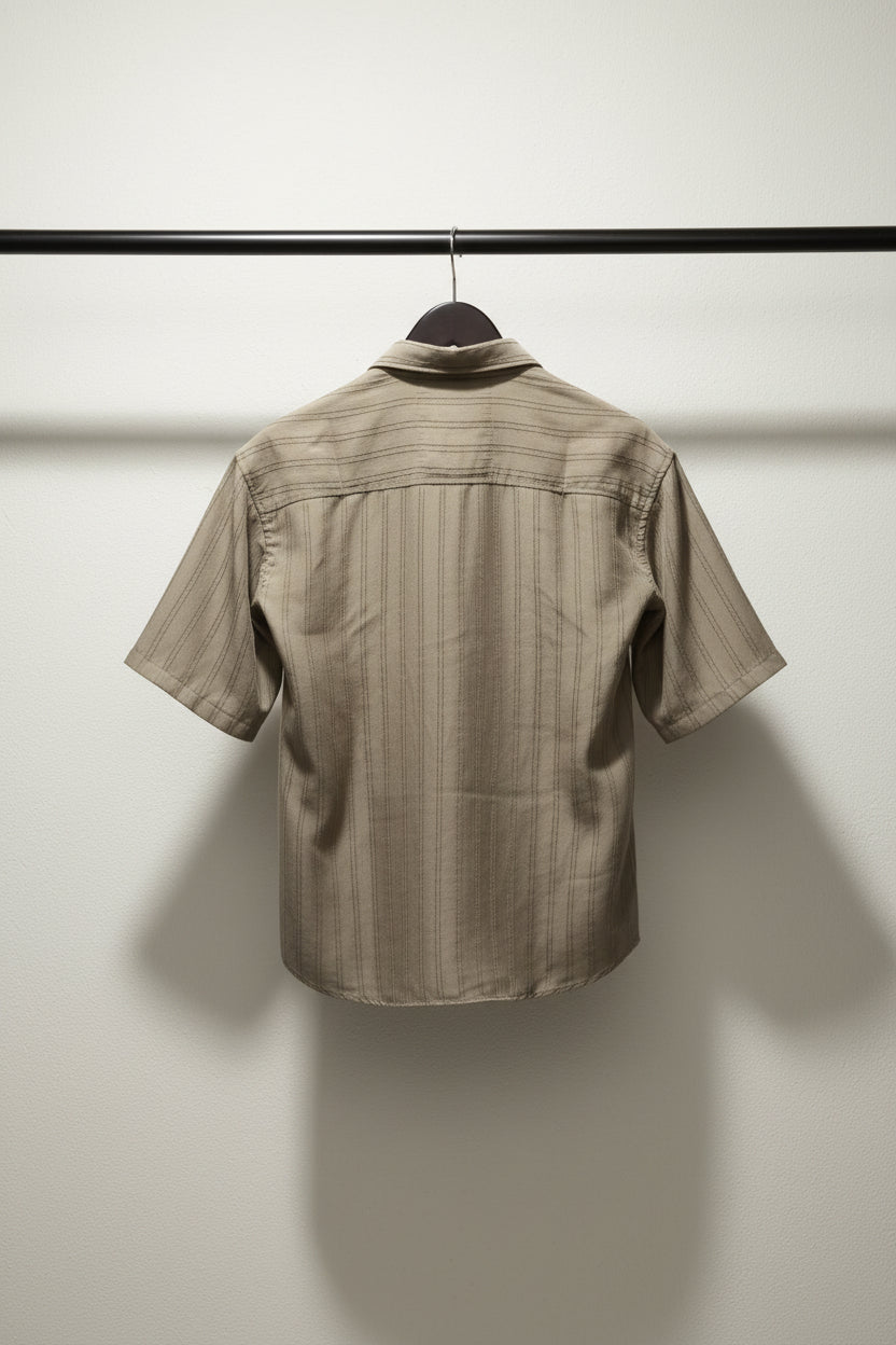 M7 Men's Brown Striped Short Sleeve Casual Shirt