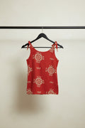 Women's Red Sleeveless Top with Ethnic Print
