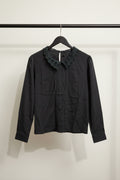Black Long Sleeve Blouse with Lace Collar and Cuffs
