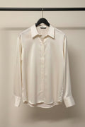 H&M Divided Women's Off-White Satin Long Sleeve Button-Up Shirt