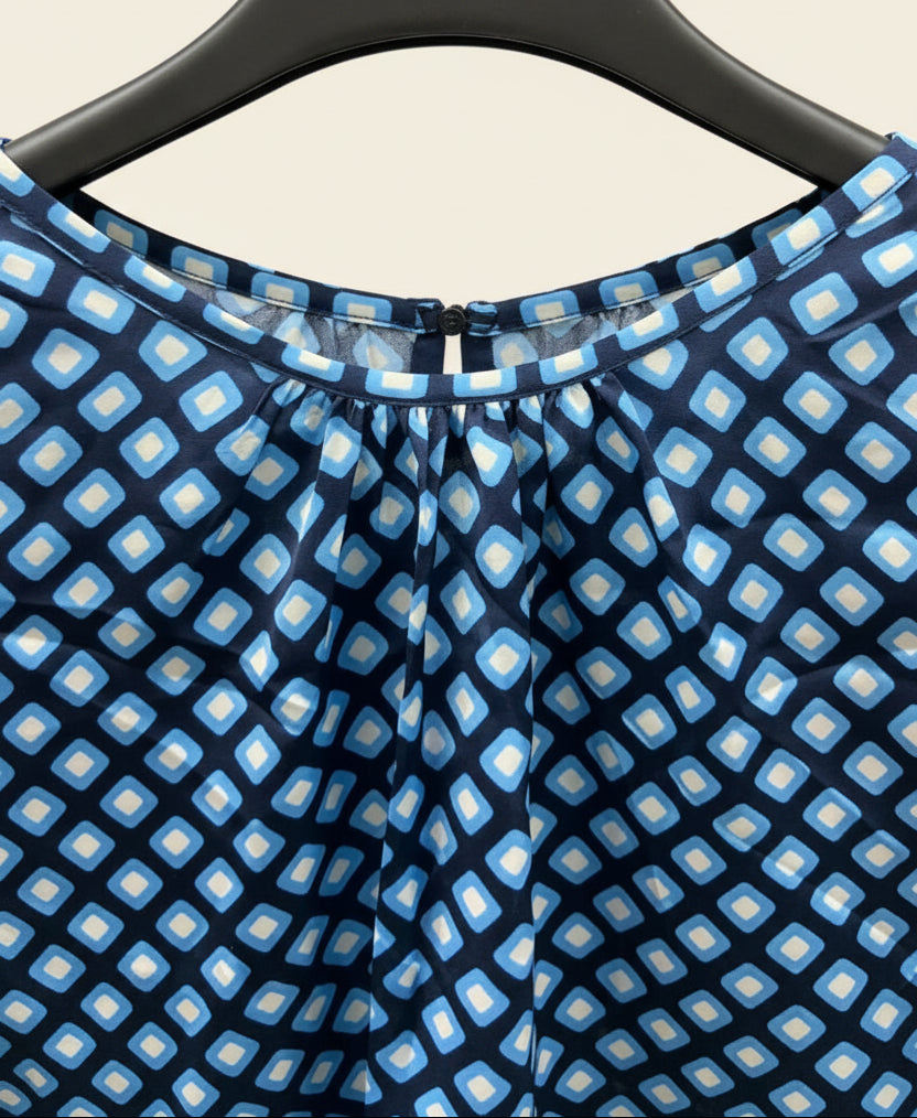 Women's Blue Geometric Print Long Sleeve Blouse