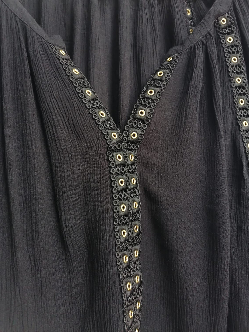 INC Black Rayon Long Sleeve Blouse with Eyelet Detail