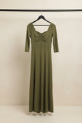 Women's Olive Green Ruched Sweetheart Neck Maxi Dress