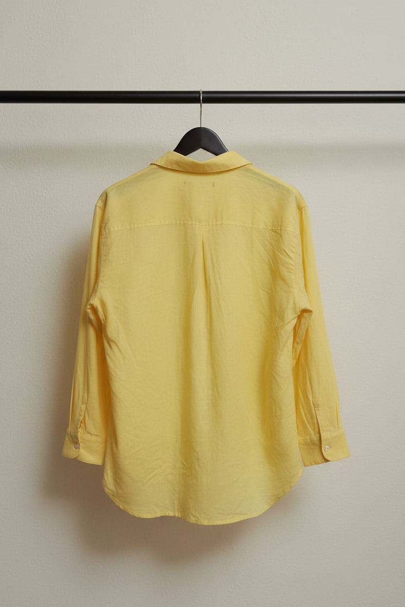 LTB Women's Yellow Linen Blend Long Sleeve Button-Up Shirt