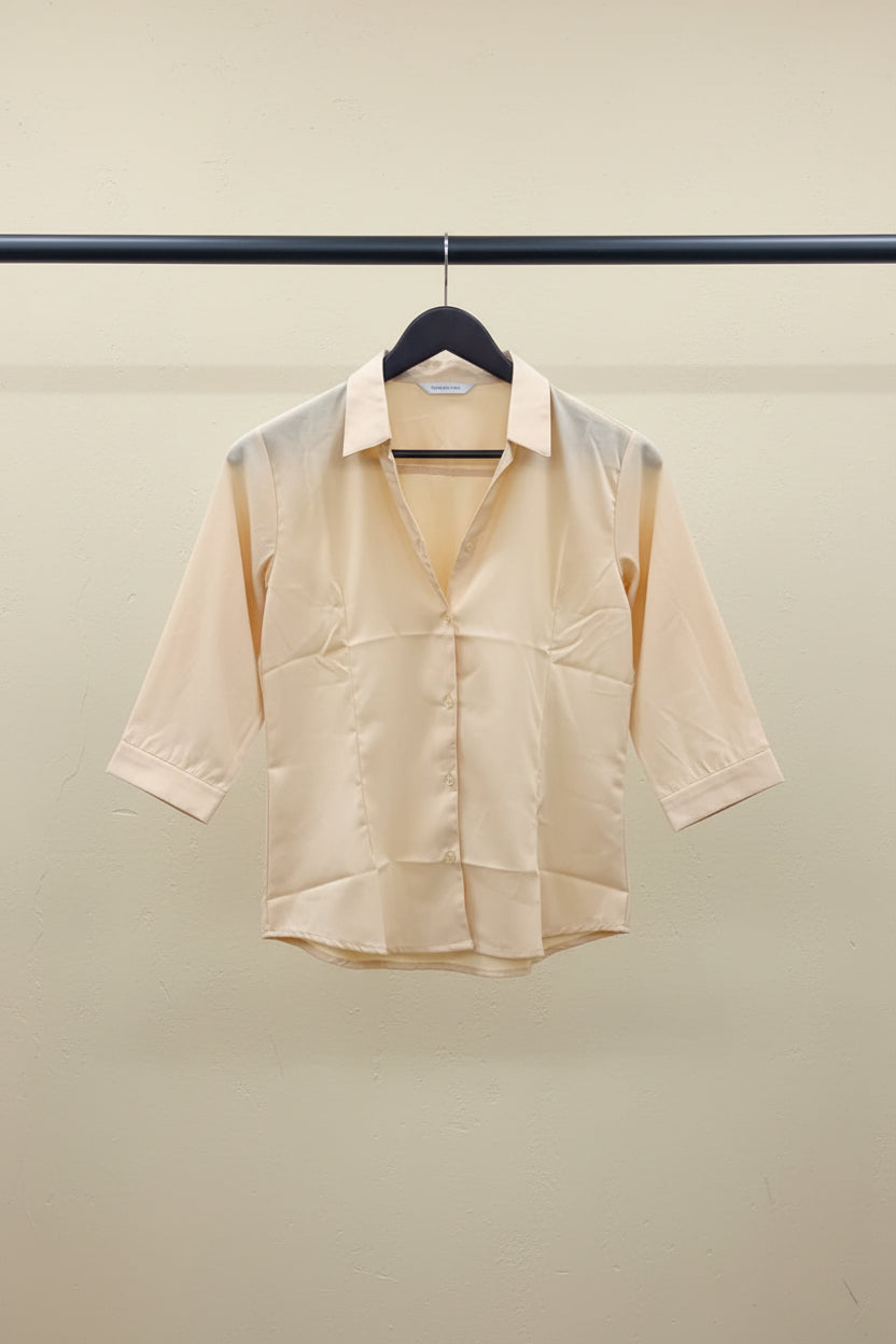 Western Adda Women's Beige 3/4 Sleeve Collared Shirt