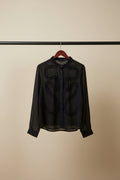 Women's Black Ruffled Long Sleeve Blouse