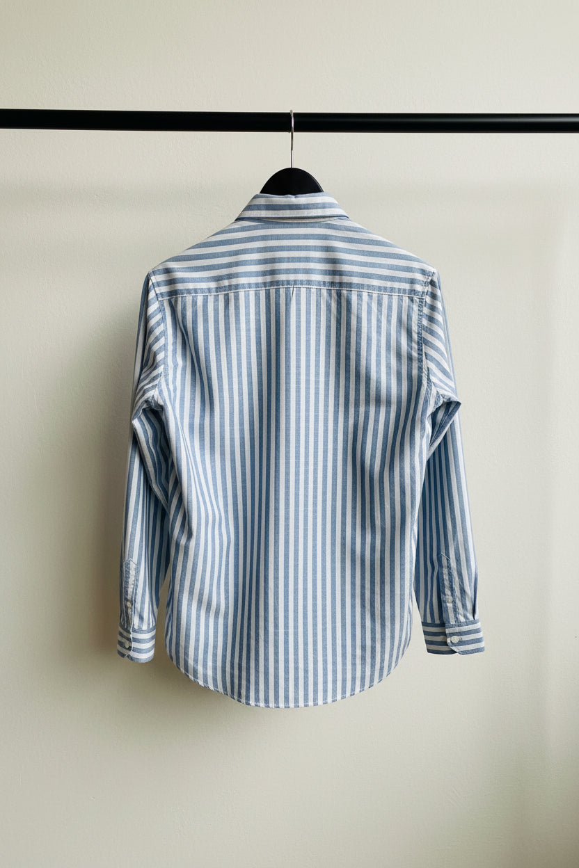 M:DOT Men's Blue and White Striped Long Sleeve Casual Shirt