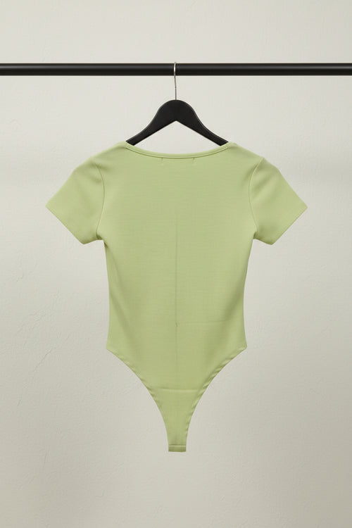 Attire Hub Women's Lime Green Ribbed Short Sleeve Bodysuit