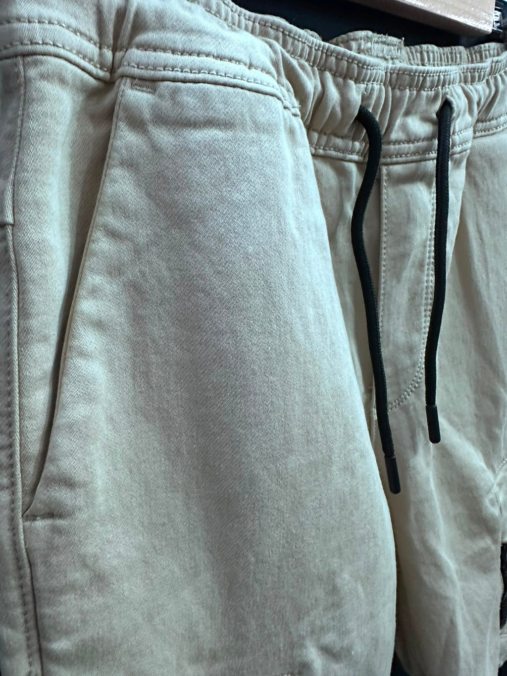 Men's Beige Cargo Shorts with Drawstring Waist
