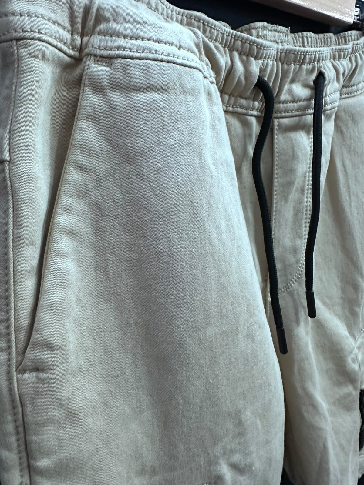 Men's Beige Cargo Shorts with Drawstring Waist