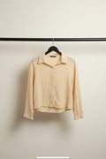 Women's Cream Crinkled Long Sleeve Button-Up Shirt