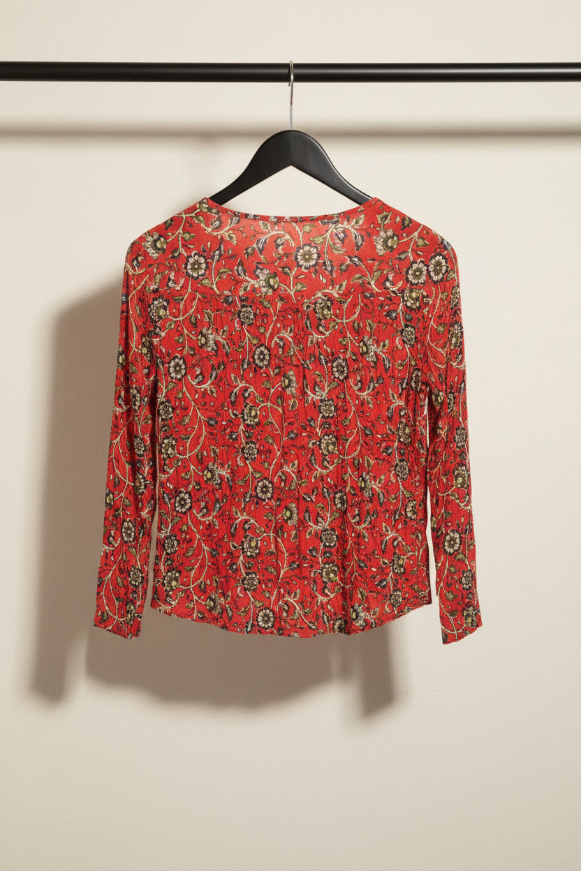 Red Floral Print Long Sleeve Top