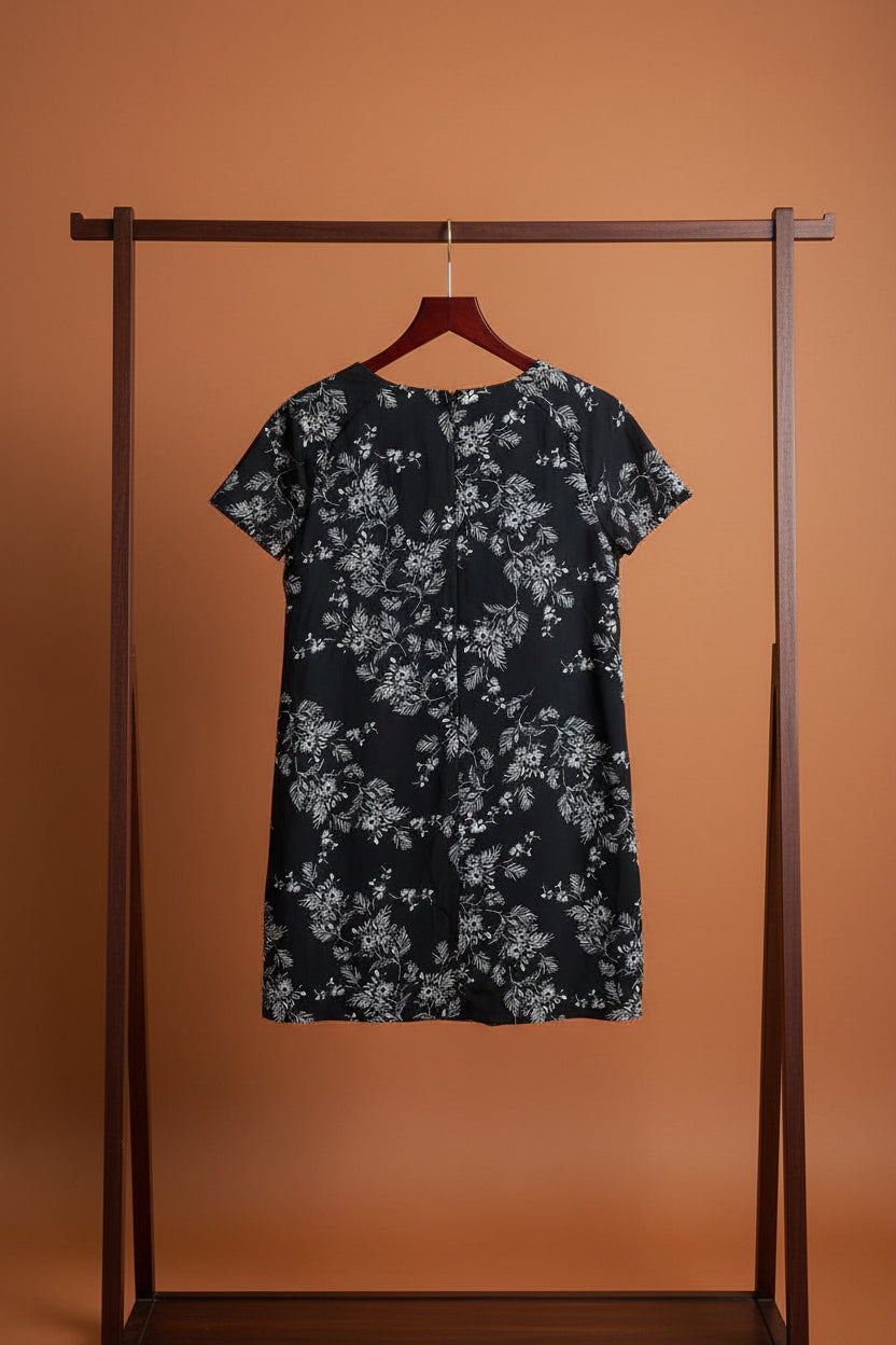 M&S Collection Black Floral Short Sleeve Shift Dress
