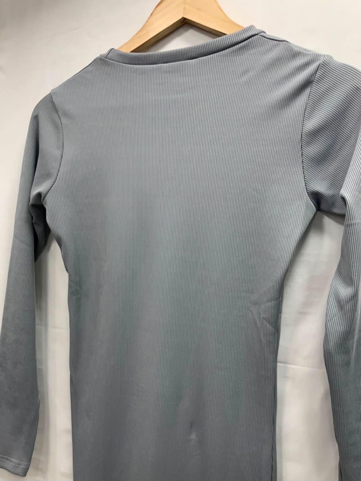 ATTIRHUB Women's Grey Ribbed Long Sleeve Bodycon Long Dress