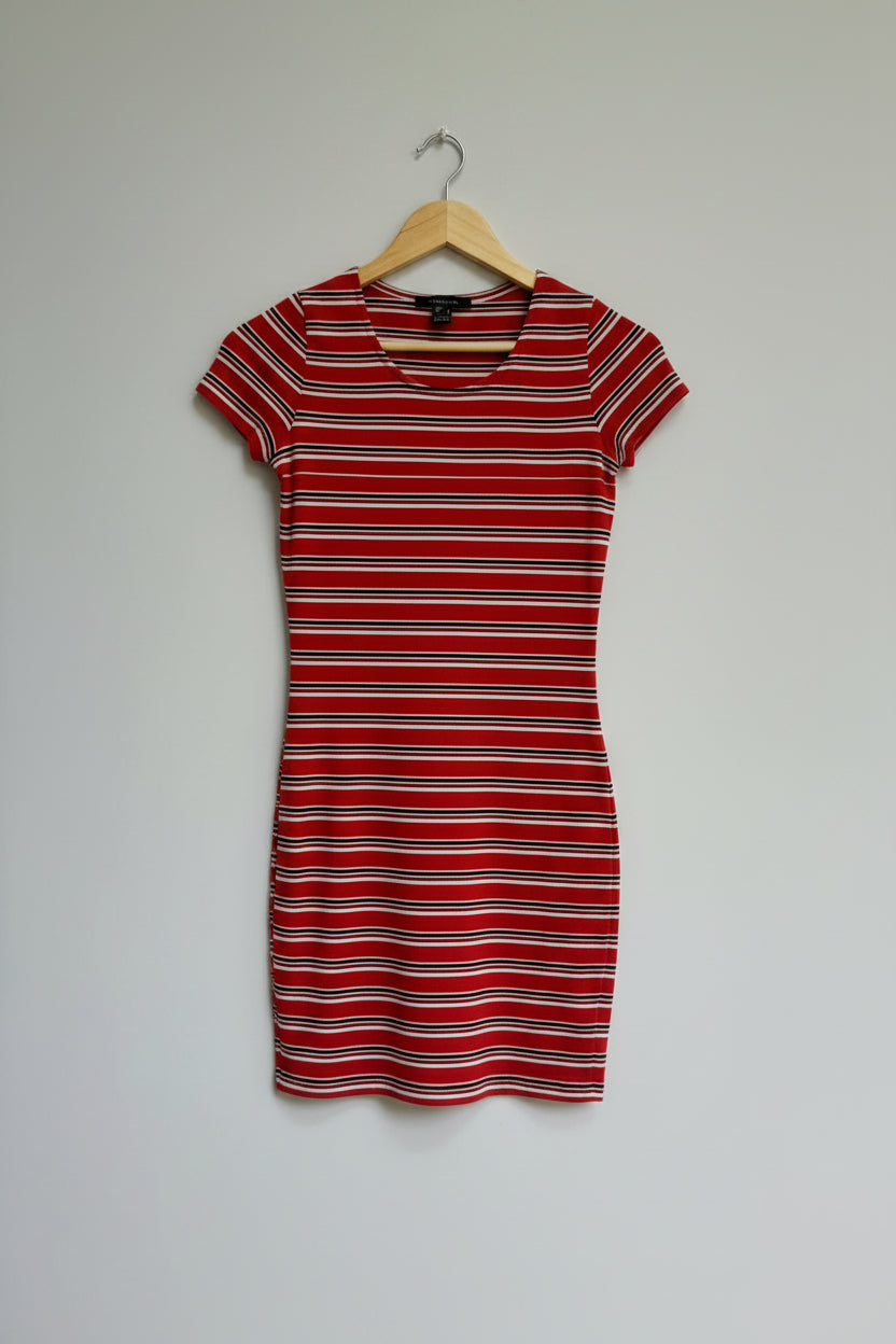 Atmosphere Red White Black Striped Short Sleeve Bodycon Mini Dress