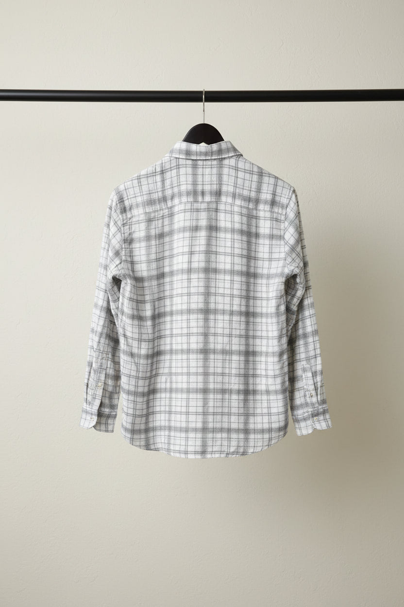 Go Rabbit Men's White & Grey Plaid Waffle Knit Casual Shirt