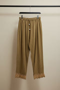Women's Brown Elastic Waist Palazzo Pants with Lace Hem