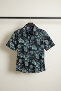 Bulan Bintang Men's Black Floral Relaxed Fit Short Sleeve Shirt