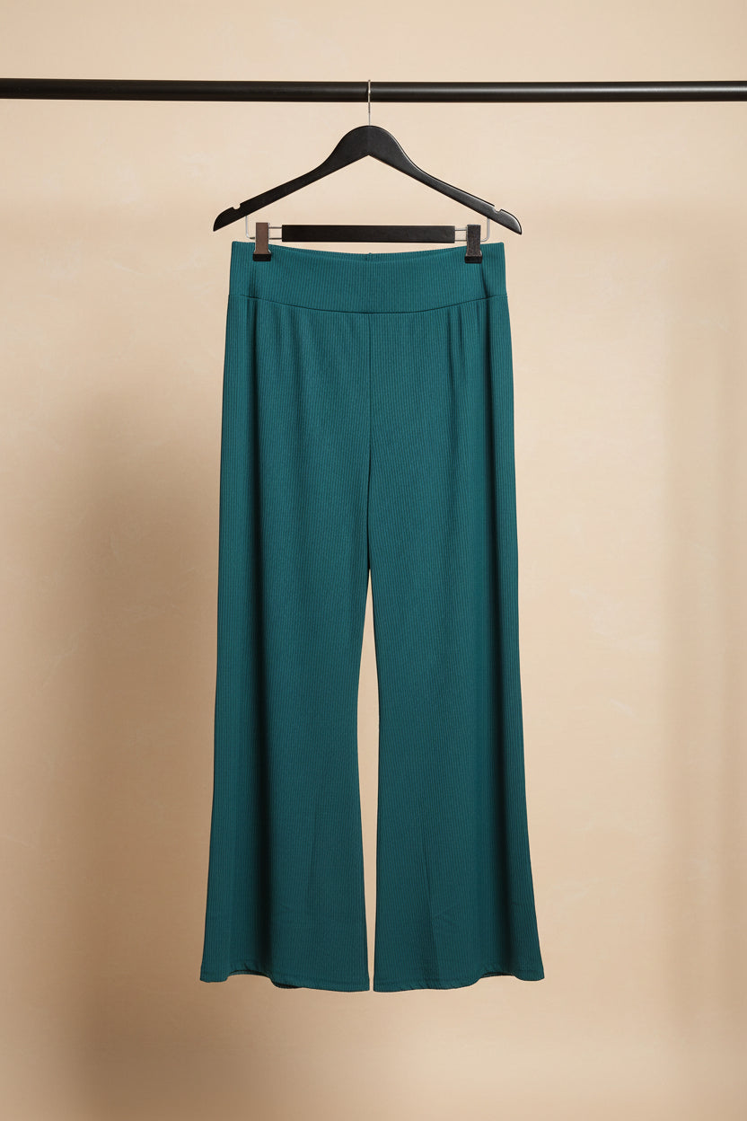 Women's Green Ribbed Wide Leg Pants